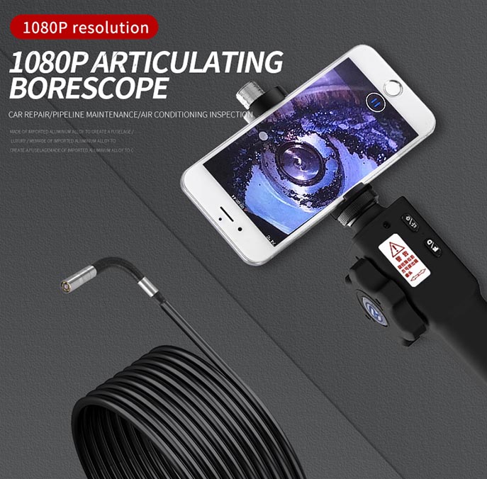 Articulating Borescope 1080P Endoscope Camera for Android 180° Snake Camera Iphone