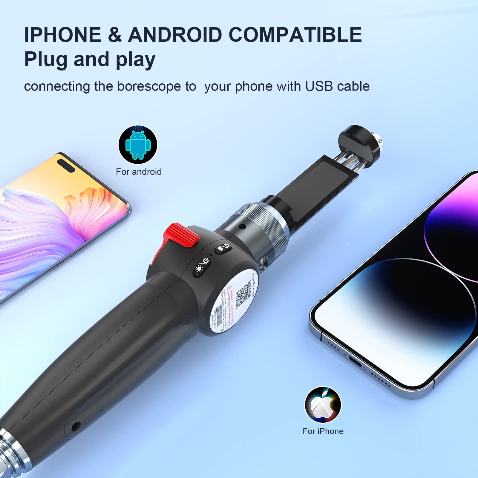 Ralcam Articulating Borescope, 8.5mm Lens IP67 Waterproof Steering Probe, HD 1080P Inspection Camera with Light, Endoscope Compatible with Android and iOS Phone 6.6 FT Snake Cable