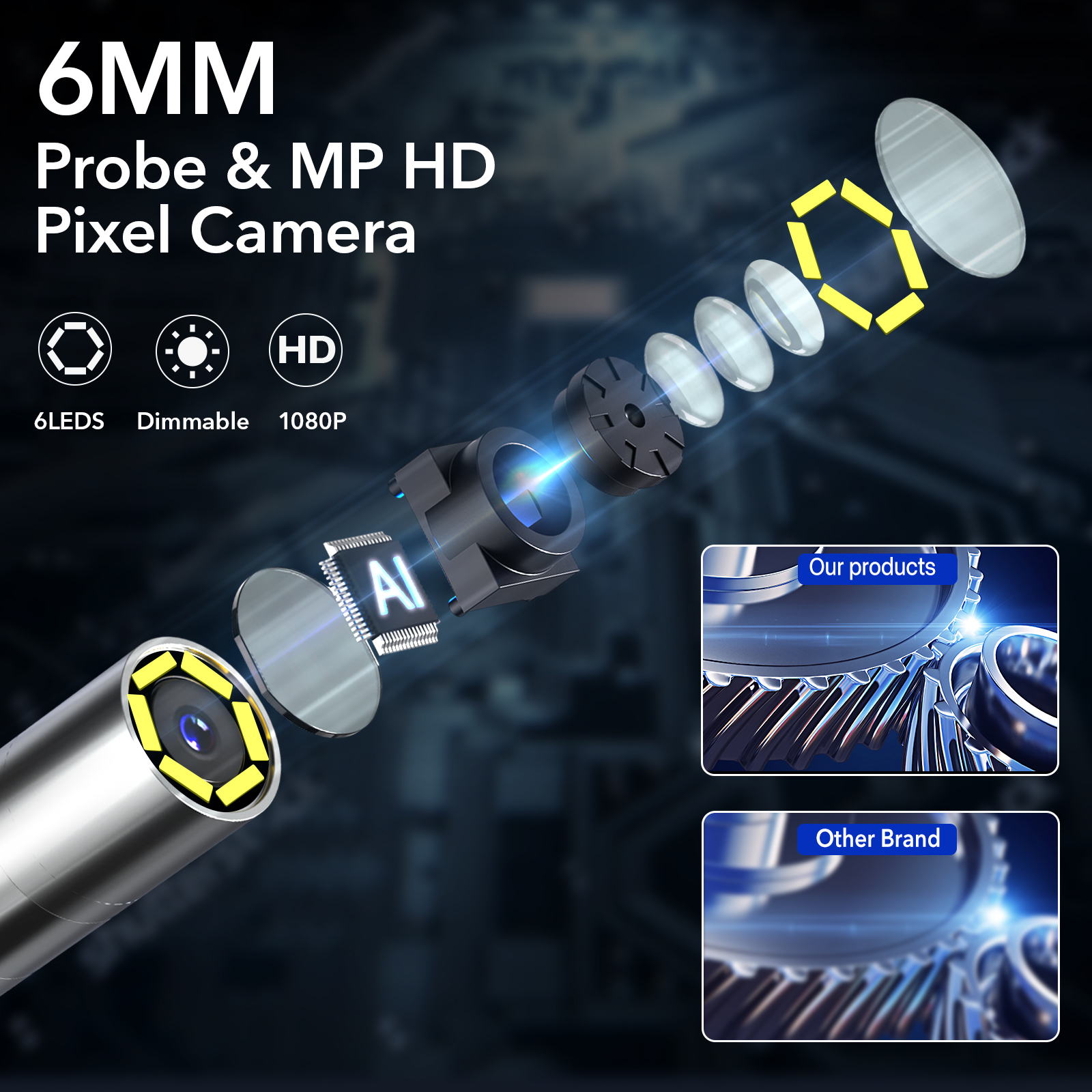 F606B Industrial 1M Cable 6Mm Waterproof Cmos 4-Way Rotation Articulating Borescope Camera